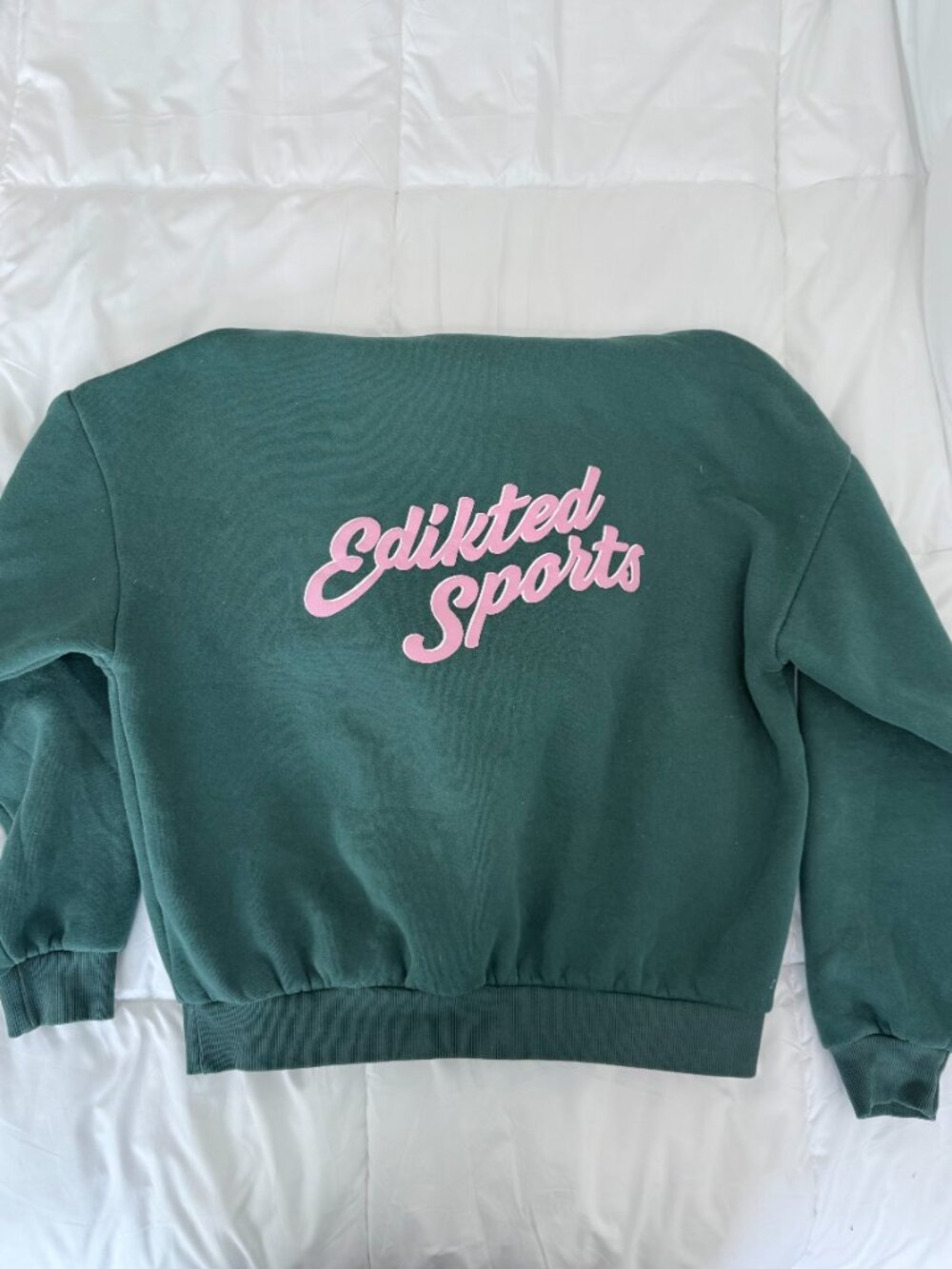 Edikted Sports Forest Green Oversized Hoodie Pink Pullover Sweatshirt Sz Medium - Picture 2 of 5